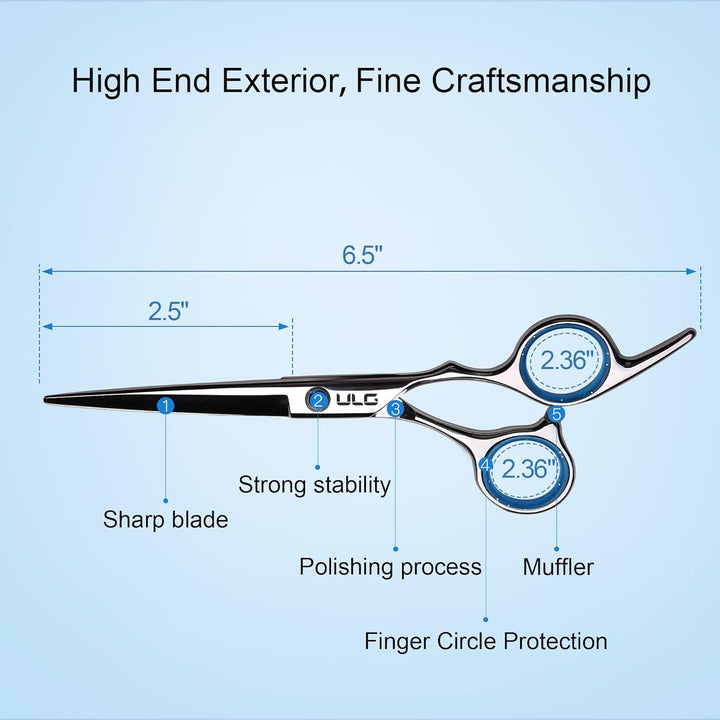 Hair Cutting Scissors Shears, Professional Barber  6.5 Inch Hairdressing Scissor Salon Razor Edge Hair Cutting Shear Japanese Stainless Steel with Detachable Finger Inserts