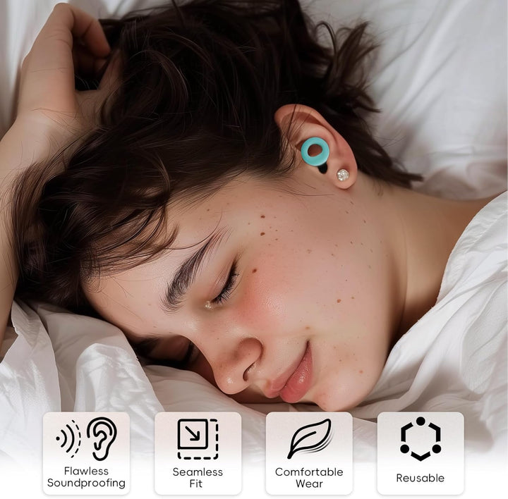 Ear Plugs for Noise Reduction–Super Soft, Reusable Hearing Protection in Flexible Silicone for Sleep, Noise Sensitivity & Flights-8 Ear Tips in Xs/S/M/L–27Db Noise Cancelling–Light Blue