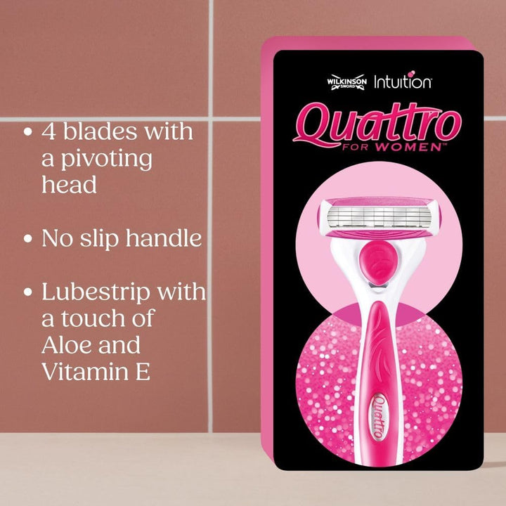 Intuition Quattro Smooth Shave Women’S Razor Blades, Hair Removal, Touch of Aloe Vera, Shavers for Routine Grooming, 6 Refill Pack