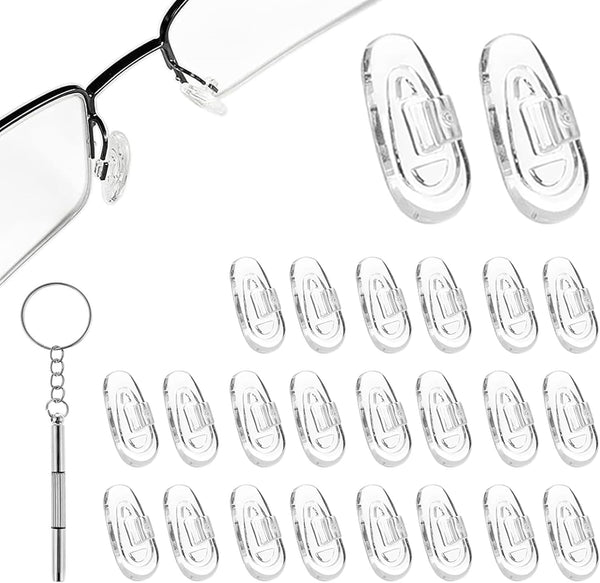 12 Pairs Silicone Nose Pads for Glasses, Push-In Glasses Nose Pads Silicone, Glasses Nose Pads, Fits Regular, Sunglasses, and Reading Glasses, Includes Screwdrive（Only Applicable to Snap on Glasses）