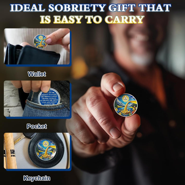 2 Months Sobriety Coin Farewell Alcohol Sobriety Chip Alcoholics Anonymous Medallion Sun Chips AA Chips and Medallion Serenity Prayer Coin Recovery Coins Anniversary Token Sober Gifts for Men Women
