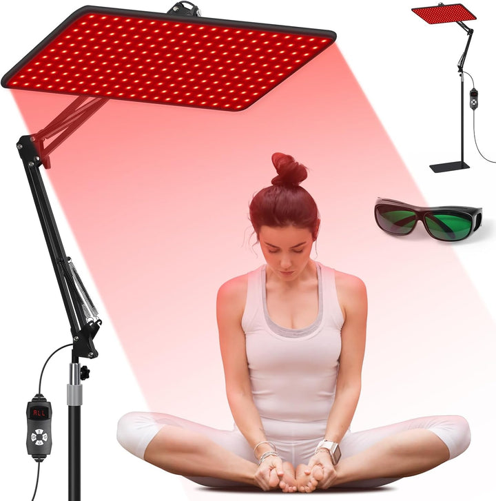 Red Light Therapy Lamp for Body Face - Tri-Wavelength (660Nm, 850Nm, 940Nm) Infrared Light Therapy Lamp Large Panel with Adjustable Stand, Protective Glasses for Home Use, Gift for Women Girls