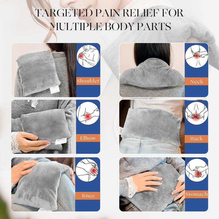 Wheat Bags Microwavable with Washable Cover | Microwave Heat Pad for Back Pain Relief 32×17 CM | Heat Pads for Muscle Cramps Menstrual Joints Relief(Grey)