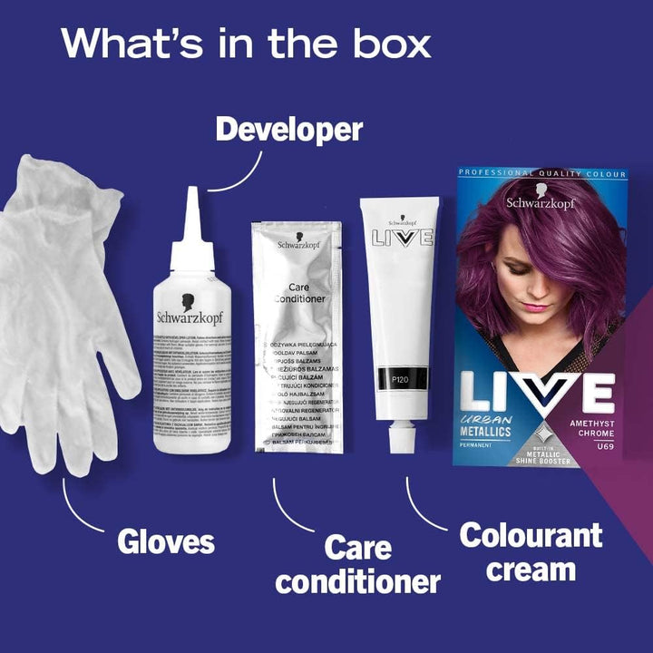 Schwarzkopf  Urban Metallics Vibrant, Long Lasting, Permanent Purple Hair Dye, Infused with Coconut Oil for Shiny Hair - Amethyst Chrome U69