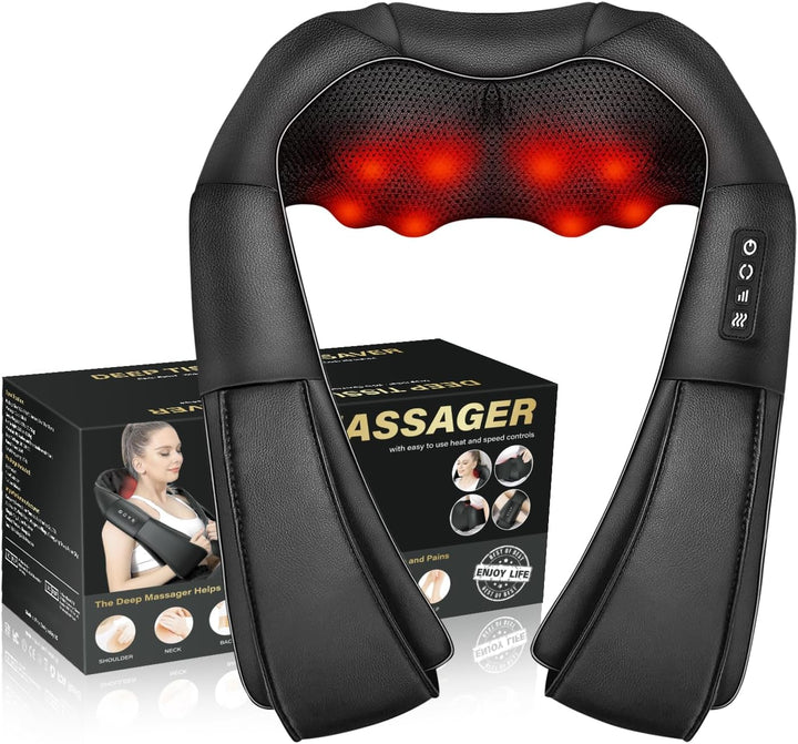 Back Massager,  Neck and Back Massager with Heat, Deep Tissue 3D Kneading Shiatsu Massage Pillow for Body, Shoulder, Foot and Leg, Gift for Women and Men - Remote Control
