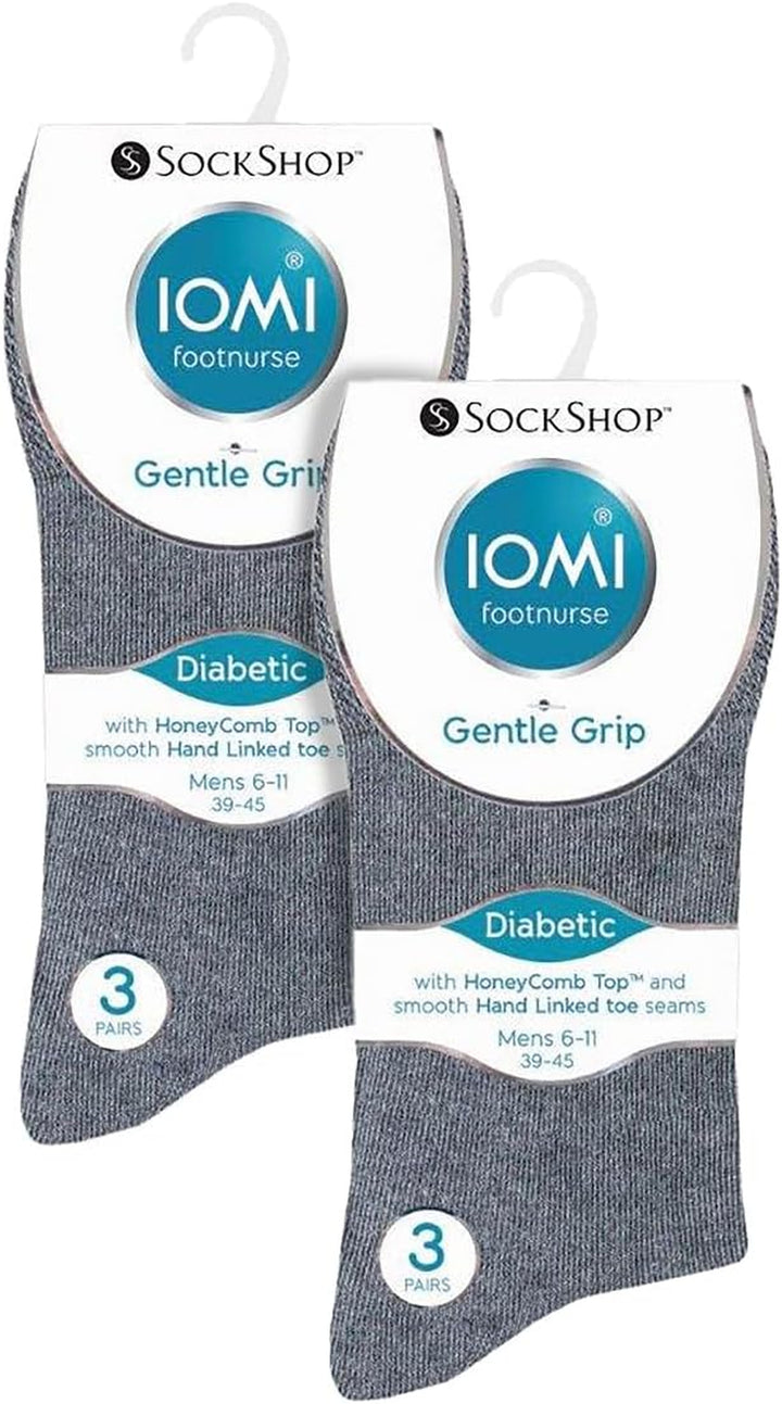 Footnurse - Mens 6 Pairs Cotton Non Elastic Diabetic Socks with Honeycomb Top