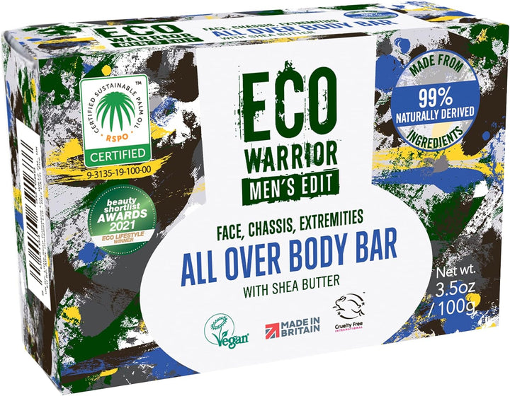 Eco Warrior Men'S Edit All over Body Soap Bar | Vegan, Natural, Cruelty-Free, Eco Friendly | Free from SLS or Parabens | Nourishing Mens Soap with Shea Butter and Essential Oils | Mens Gifts, 100G