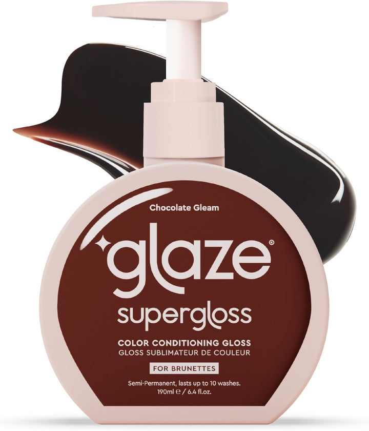 Supergloss Color Conditioning Gloss with Dispensing Pump – Hydrating Semi-Permanent Color Hair Gloss & Shine Boost – for Dark Brown Hair – 6.4 Fl Oz - Chocolate Gleam