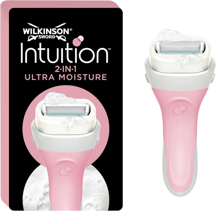 Intuition 2-In-1 Ultra Moisture Women’S Razor, Hair Removal, Touch of Shea Butter, Shavers for Routine Grooming, 1 Reusable Handle and 1 Refill Pack