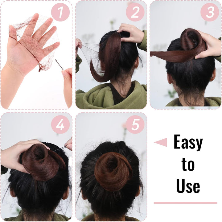Hair Bun Net, 68PCS Easy Hair Styling Tools- Include Ballet Hair Nets, Hair Doughnut, U Shaped Hair Pins, Bobby Pins and Hair Bands, Hair Bun Maker, Brown Bun Rings for Women Girls Hair Accessories