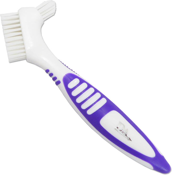 4 X Denture Brushes ~ Rubber Grips, Easy Hold Handle, Double Bristle Head