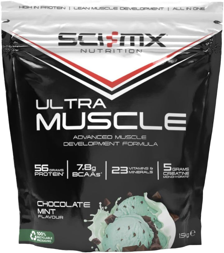 Ultra Muscle - Protein Powder for Muscle Development + 23 Vitamins & Minerals - Strawberry • 5G Creatine + 7.8G Bcaas per Serving • 1.5Kg