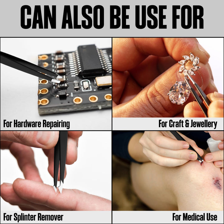 Tweezers for Facial Hair Women & Men for Precise Grooming of Eyebrows - Professional Stainless Steel Black Color Coated Eyebrow Tweezers for Ingrown Hair on Nose Ear (Black)