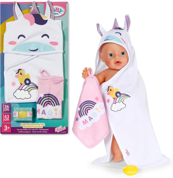 Towel Set I Unicorn Hooded Towel & Rainbow Towel for Dolls I Soft Baby Towel & Toddler Bath Towel I Plush Towel Set for 36 Cm & 43 Cm Dolls I Bath Time Essentials