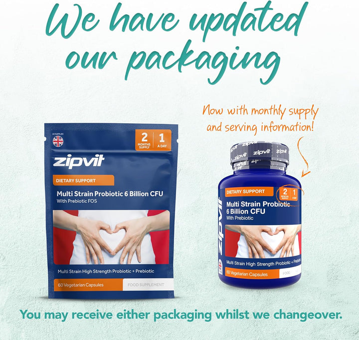 Probiotic 6 Billion CFU with Prebiotic, Multi Strain Probiotics with 5 Strains Including Lactobacillus Acidophilus, 60 Vegetarian Capsules for Women & Men, 2 Month Supply