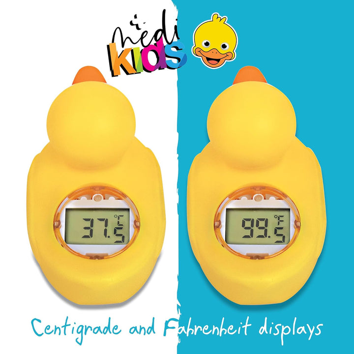 Medikids Duck Bath Thermometer - Waterproof, Color-Coded Display, Quick-Read, Energy Saving, Auto Off, Educational Temperature Toy, Child-Safe, Ideal for Babies & Toddlers