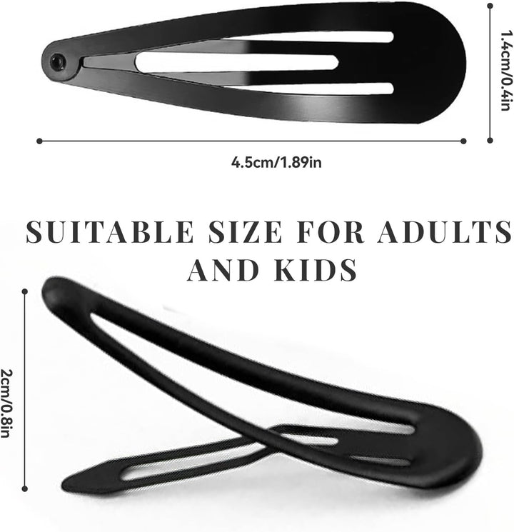 Hair Clips Women Black Metal Snap Clips, 2 Inch Barrettes for Kids and Girls (24 PCS Black)