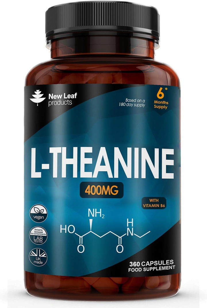 L Theanine Enriched with Vitamin B6 - High Strength L Theanine 400Mg Natural Nootropics from Green Tea - 120 Vegan L-Theanine Capsules - Made in the UK Theanine Supplements by New Leaf