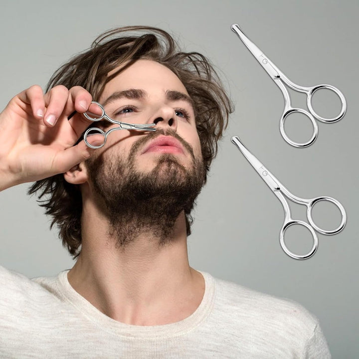 2PCS Professional Grooming Scissors for Personal Care, Hair Cutting and Eyebrow Trimming, Nose Trimmer and Facial Hair Removal, round Tip Design Stainless Steel Scissors (Silver)