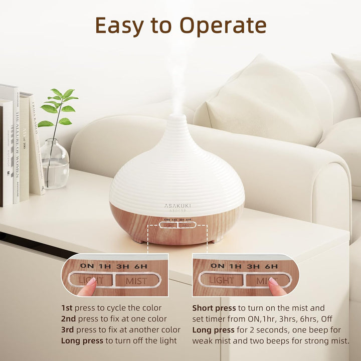 300Ml Essential Oil Diffuser, Wood Grain Ultrasonic Aromatherapy Diffuser, Quiet Diffuser with 4 Timers, Auto Shut-Off & Colour-Changing LED for Home, Office, Yoga | Relaxation & Better Sleep