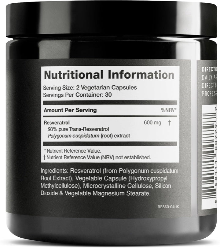 Resveratrol Supplement Capsules - Ultra High 98%+ Pure Trans Resveratrol - Bioavailable with Superior Purity - 60 Count Lab Tested