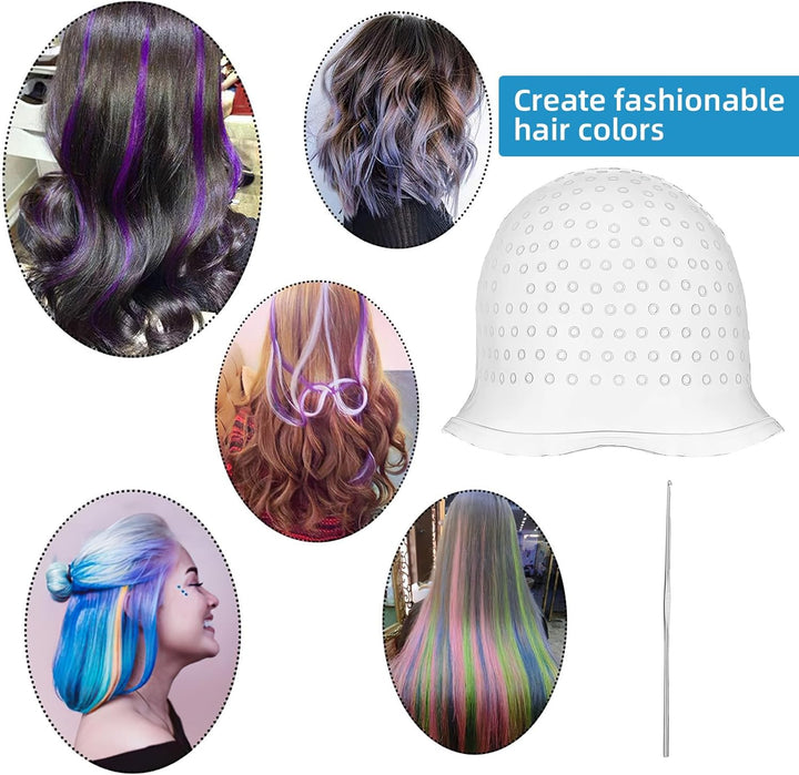 Pre-Punched with Holes Silicone Highlight Caps Hair Color Set with Coloring Hair Hook, Reusable Hair Tools for Salon & Home Use, DIY Hair Dyeing Tools for Women & Men (2)
