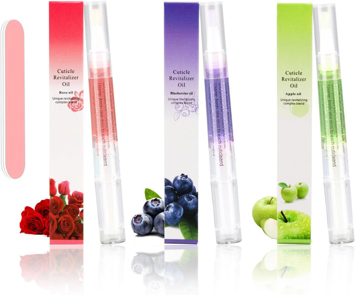 Cuticle Oil Pen,3Pcs Nutrition Oil Pen with Nail File,Cuticle Oil for Nails with Natural Ingredients,Nail Oil Cuticle for Repairing Cracked and Dry Nail(Pineapple & Peach & Jasmine Flavor)