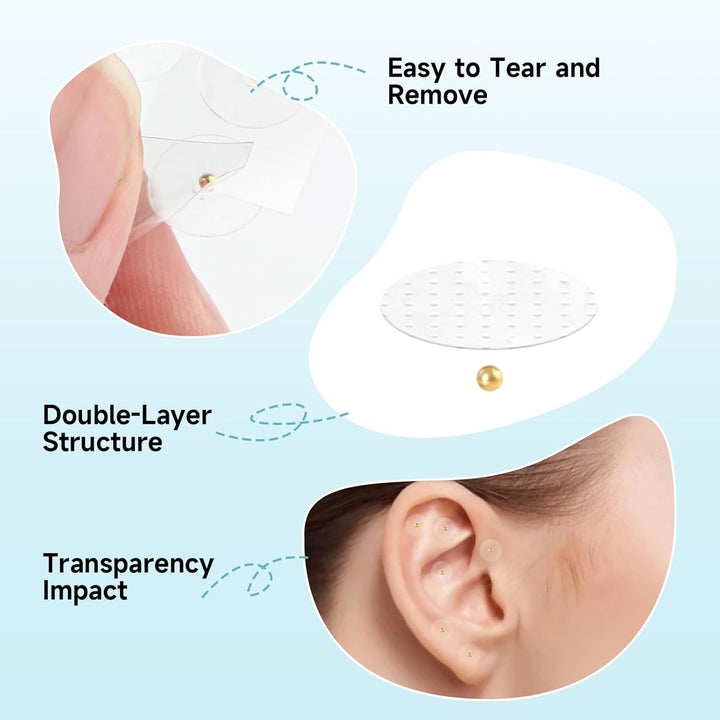200PCS Ear Seeds, Gold Acupuncture Ear Seeds, Disposable ACU Seeds Health Care Sticker Kit for Men and Women Migraines Anxiety Stress Insomnia Depression Relief (10 Sheets)