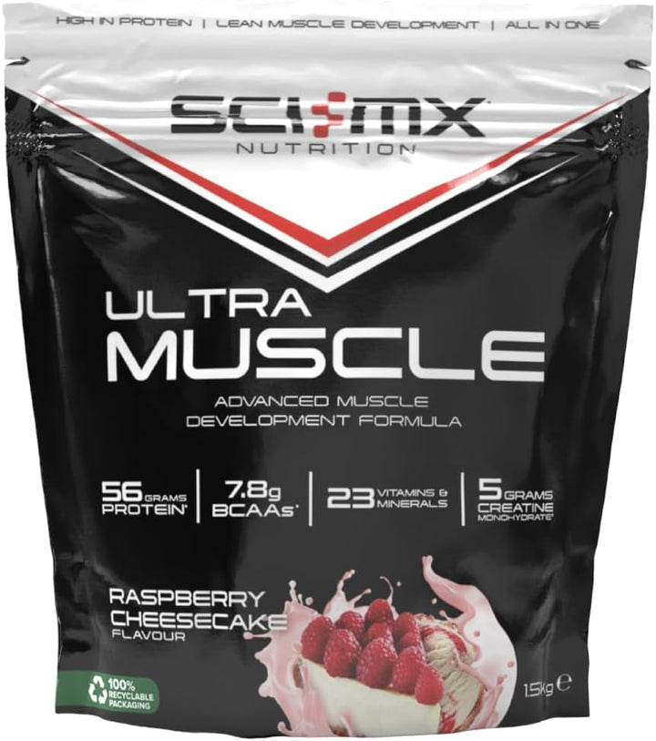 Ultra Muscle - Protein Powder for Muscle Development + 23 Vitamins & Minerals - Strawberry • 5G Creatine + 7.8G Bcaas per Serving • 1.5Kg
