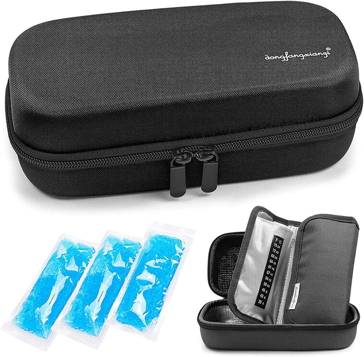 Insulin Cooler Travel Case - Handy Medication Insulated Diabetic Carrying Cooling Bag for Insulin Pen, Glucose Meter and Diabetic Supplies with 3 Cooler Ice Pack (Black)