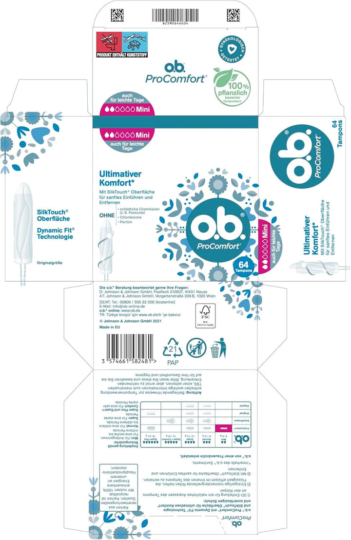 Procomfort Mini Tampons for Light to Medium Days with Dynamic Fit Technology & Silktouch Surface for Ultimate Comfort* & Reliable Protection (1 X 64 Pieces)