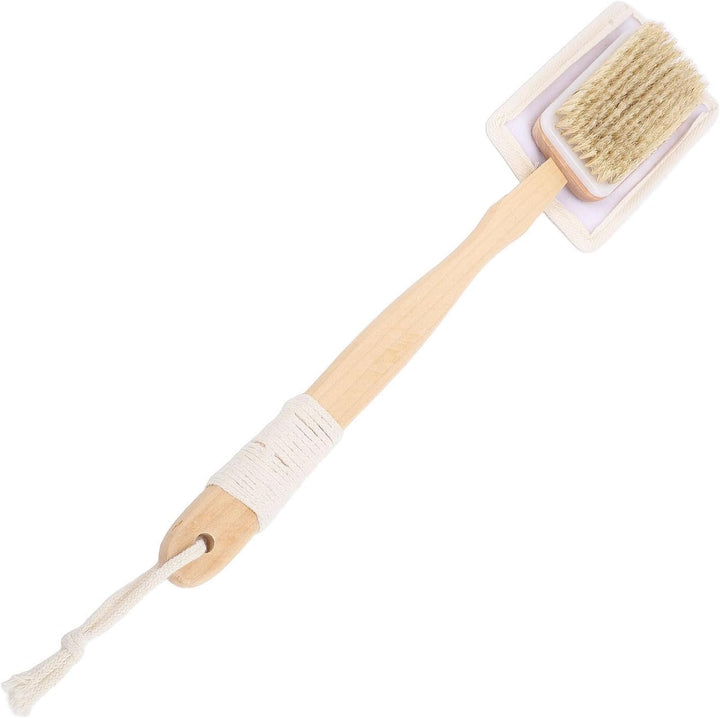 Long Handle Back Loofah Scrubber and Shower Brush with Loofah Bristle - Soft Exfoliator for Full Body Cleaning, Non-Slip Wood Handle, Ideal for Wet or Dry Use