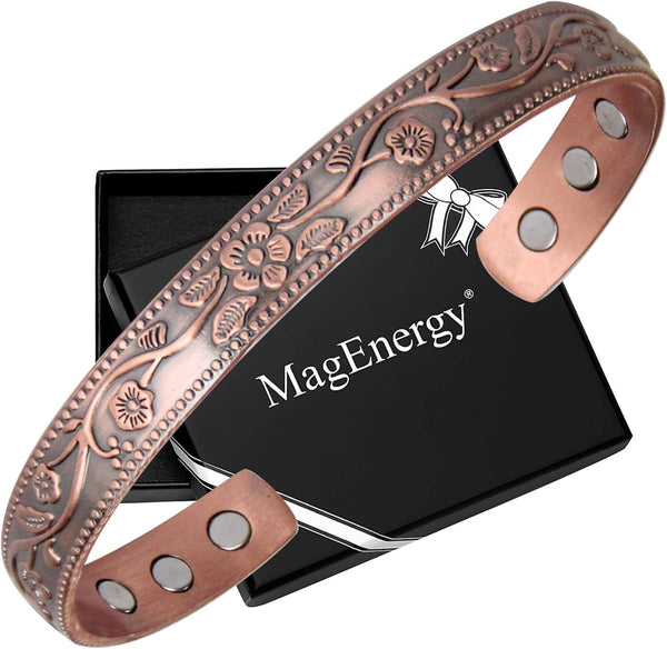 Copper Magnetic Bracelet for Women, 99.99% Pure Copper Cuff Bangle with 3500 Gauss Magnets, Adjustable Brazaletes with Jewelry Box