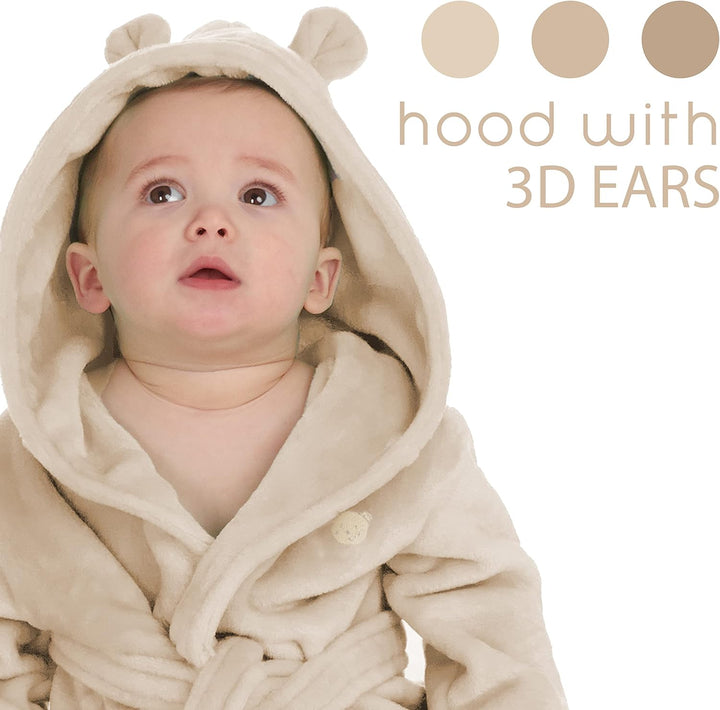 Baby Girls Boys Unisex Hooded Robe with Embroidered Teddy Bear and 3D Ears Size 0-24 Months