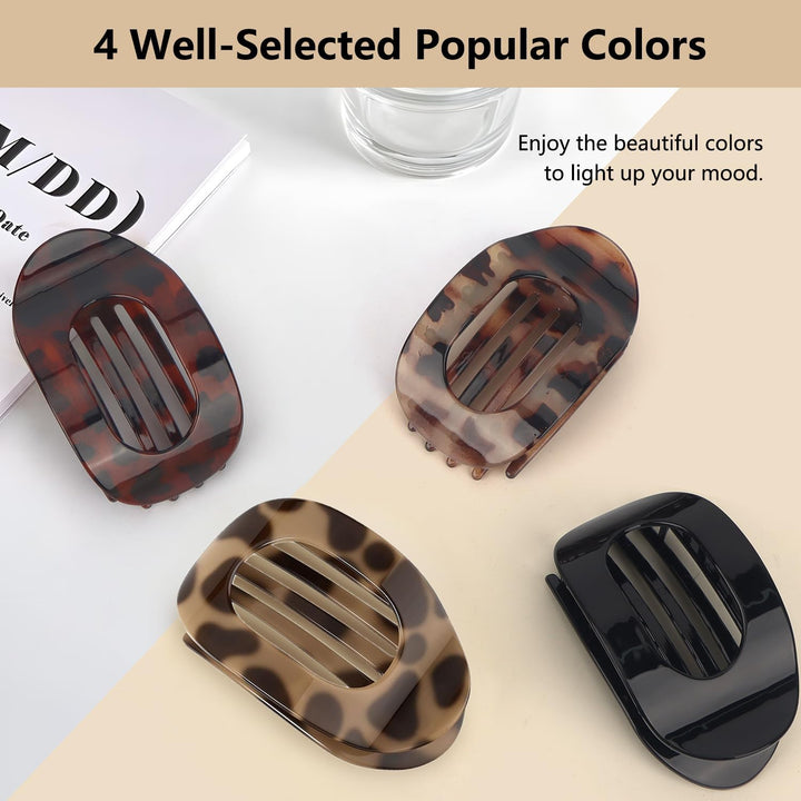 Flat Claw Clip, 4 Pcs Flat Hair Clips for Women, Curved Design Hair Clips for Thick Thin Hairs, Hair Accessories for Women and Girls