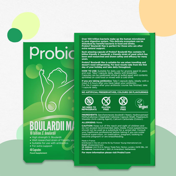 Probio7 Boulardii Max | Saccharomyces Boulardii Supplement for Gut Repair & Digestive Health | 10 Billion CFU, Probiotics for Gut Health Support - 40 Capsules