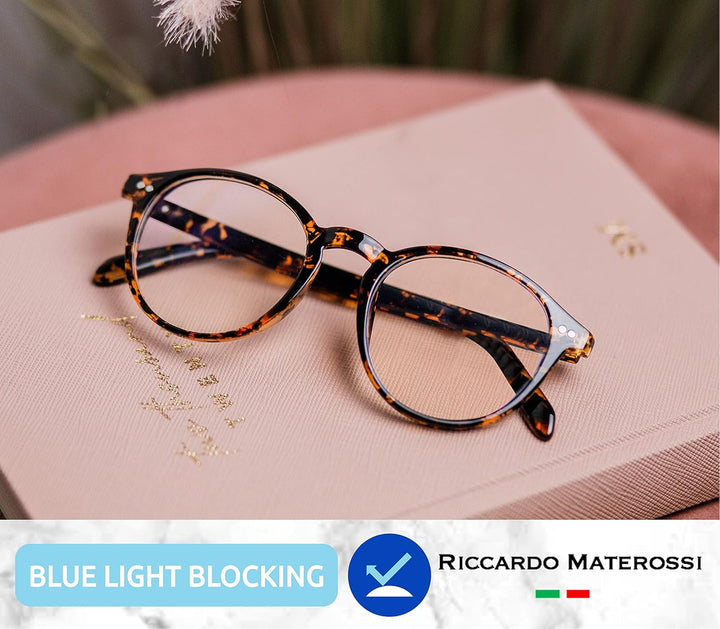 Premium 99.9% Blue Light Blocking Glasses - Reduce Headaches and Improve Sleep - UK Based Brand (Round Tortoiseshell Frame)