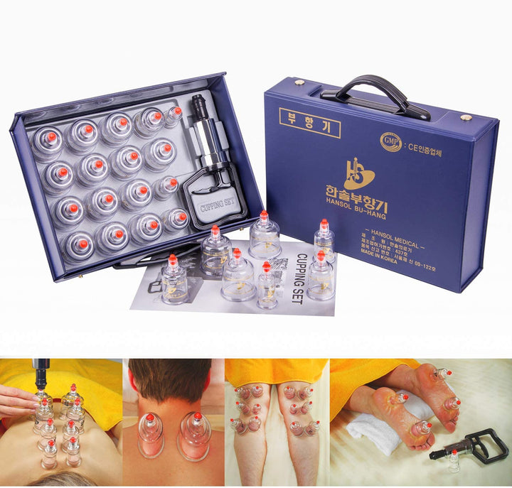 Professional Cupping Therapy Equipment Set with Pumping Handle 17 Cups & English Manual (Made in Korea)