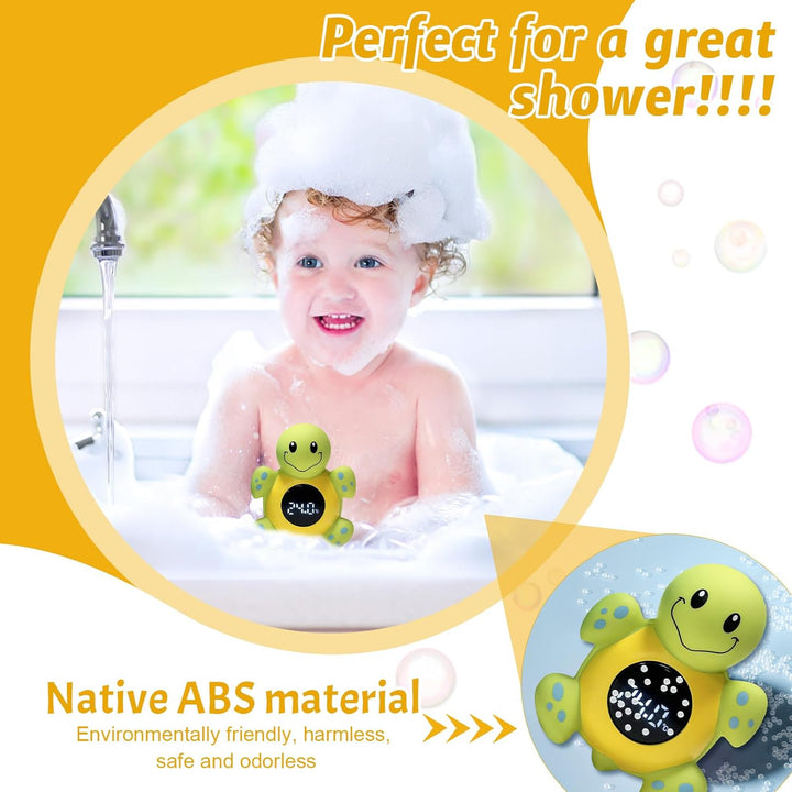 Baby Bath Thermometer, Cartoon Tortoise Shape LED Newborn Water Thermometer with Automatic Induction Switch, High-Precision Smart Digital Room Temperature Thermometer