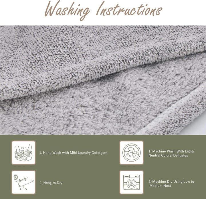 Hair Towel Wrap, Luxury Rapid-Dry Hair-Drying Turban, Ultra Soft and Quick Drying Absorbent Charcoal Fiber, with Coconut Shell Button - Gray