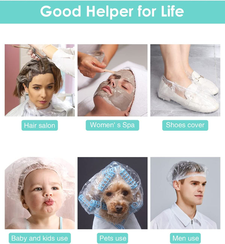 Shower Cap Disposable, 100 PCS Shower Caps Large&Thick Waterproof Clear Plastic Elastic Hair Bath Caps for Women Kids Girls, Hotel and Hair Solon, Travel Spa, Home Use