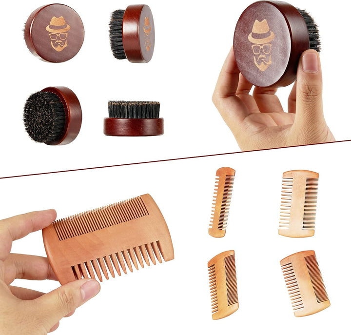 Beard Brush, 100% Boar Bristle Black Walnut Wood Beard Comb Brush for Men to Tame and Soften Your Facial Hair from