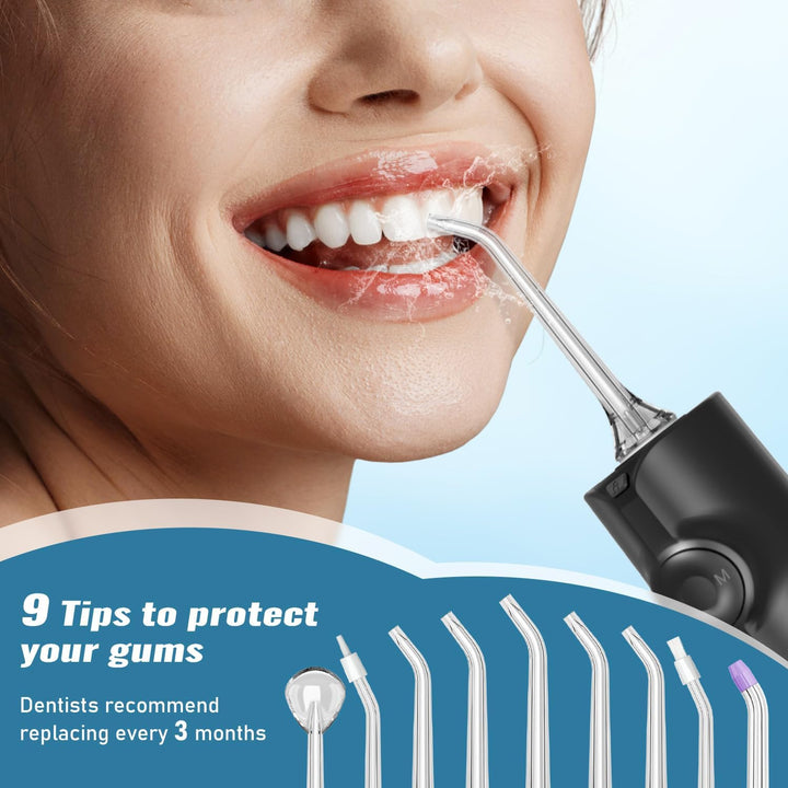 Water Flosser Pick for Teeth & Braces, 300ML Cordless Power Dental Flossers with 8 Jet Tips, Oral Irrigator 5 Use Modes, IPX7 Waterproof, Portable for Home Travel