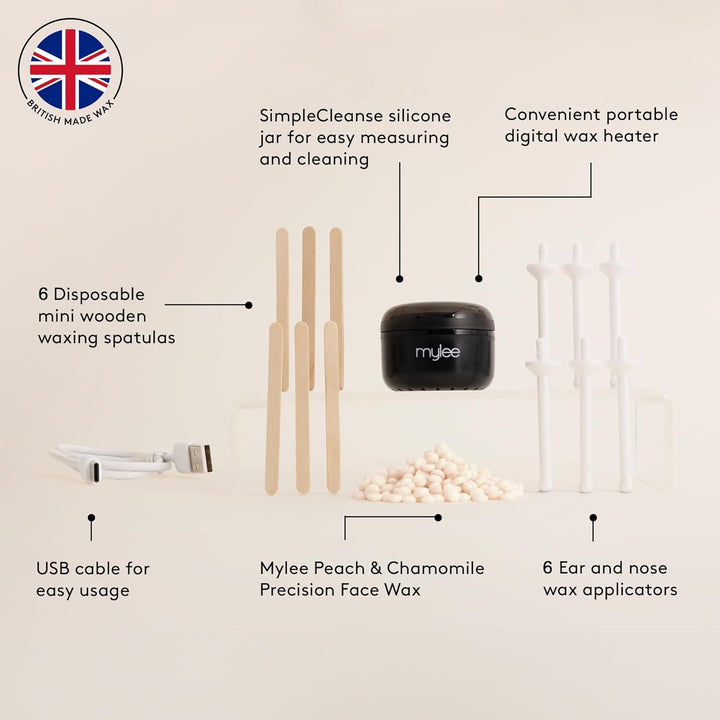 Let’S Face It Wax Kit – Professional Facial Waxing Kit with Black Mini Heater, 50G Precision Face Wax Beads (Peach & Chamomile), Wooden Waxing Spatulas, Ear & Nose Wax Applicators & USB Cable
