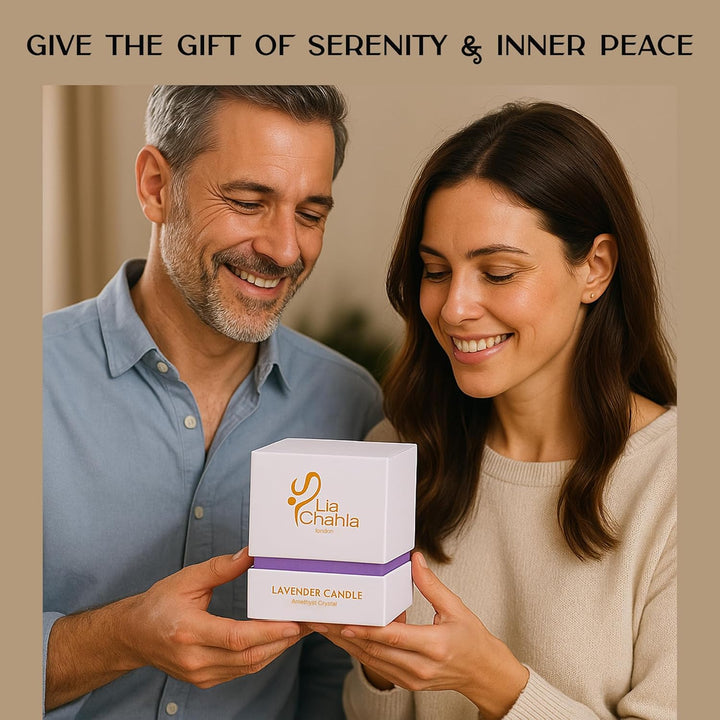 Lavender Soy Candle Gifts for Women | Infused with Amethyst Crystals and Florals | Aromatherapy Spiritual Healing & Anxiety Relief, Christmas Gifts (Lavender/Amethyst, 10 OZ)