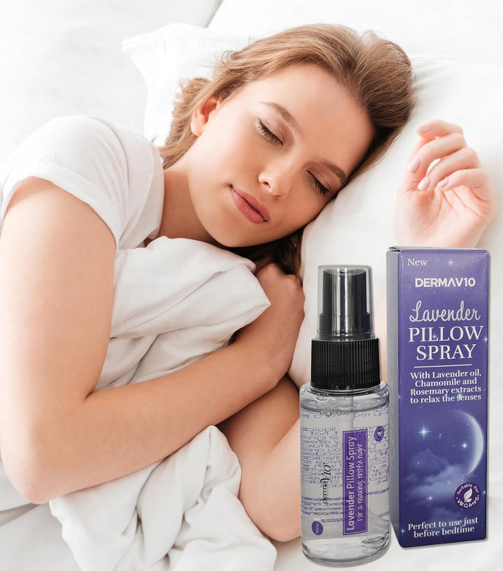Derma V10 Pillow Spray, Lavender Oil, Chamomile and Rosemary Extract, Reduces Stress and Anxiety, Improves Sleep, Calms Body and Mind, Easy to Use, Vegan Friendly