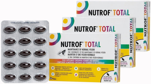 Nutrof Total Capsules – Once Daily Food Supplement with Lutein, Zeaxanthin, Omega 3, and Antioxidants | 3 Pack of 30 Capsules (1 Capsule per Day - 3-Month Supply)