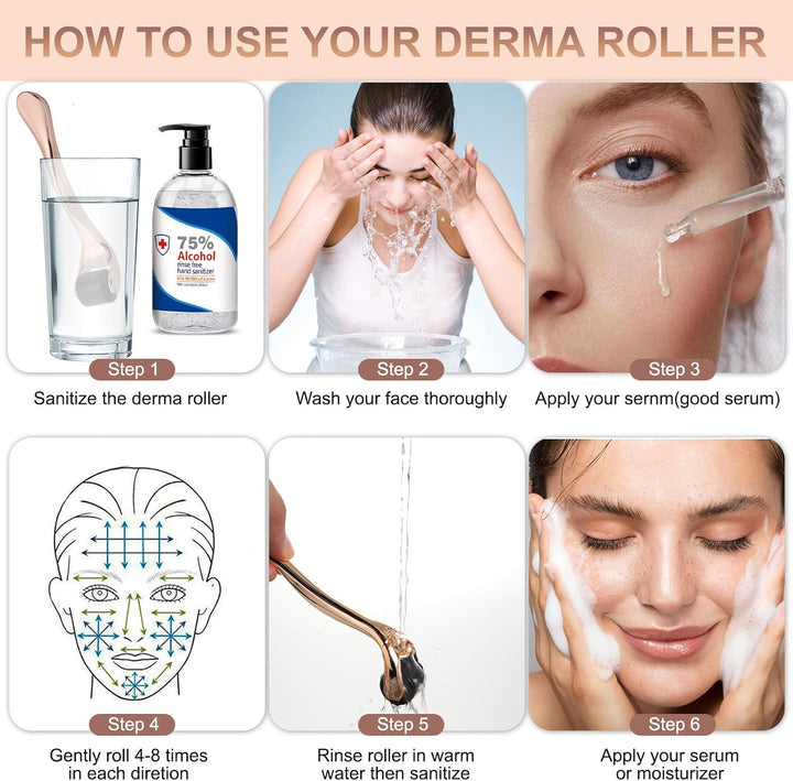 Derma Roller Microneedle Roller for Face 0.5Mm Needle 540 Micro Needle Roller Skin Care for Wrinkles, Stretch Marks, Acne Spot, Hair Loss, Beard Roller Hair Growth Kit with Case for Men Women