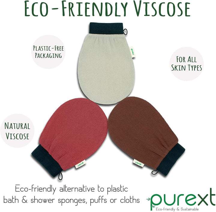 3 Exfoliating Gloves - Kessa Hammam Body Scrubber - Fake Tan Remover Exfoliator Mitts (Mixed)