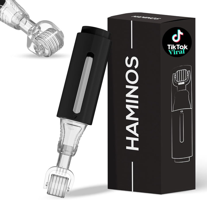 Derma Roller with Reservoir for Skin, Hair, Wrinkles, Stretch Marks, Hyperpigmentation INSTANT SERUM APPLICATION, 105 Titanium Needles 0.5 Mm